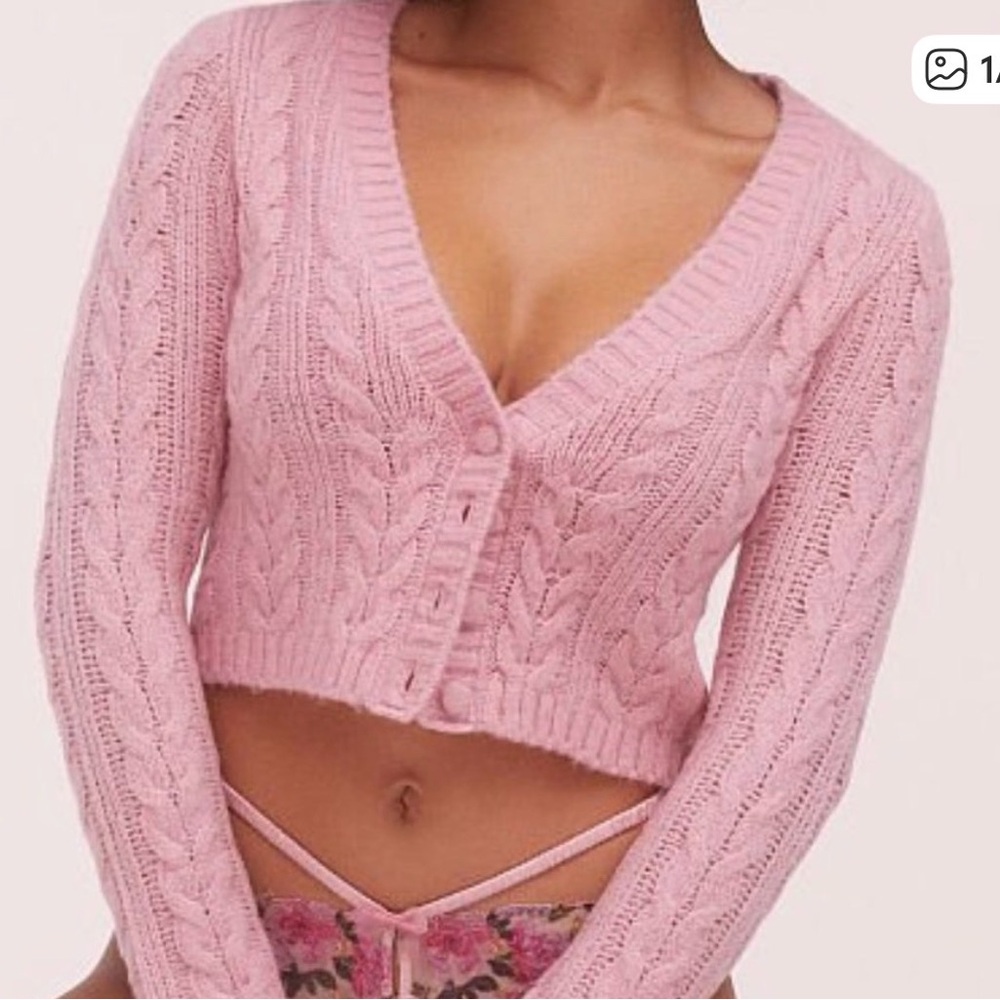 For Love & Lemons Pink Cable Knit Cardigan